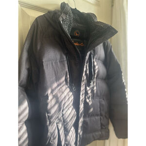 HAWKE & CO Mens BlackGray Quilted Hooded Duck Down Jacket Medium Water Resistant